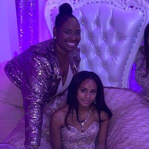 Peachy ‘ish gathered mesh dress